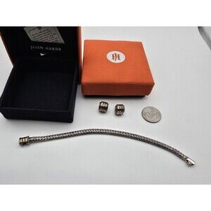 John Hardy 7 In 18k Gold Dot & Sterling Matching Bracelet and Earrings W/ Boxes